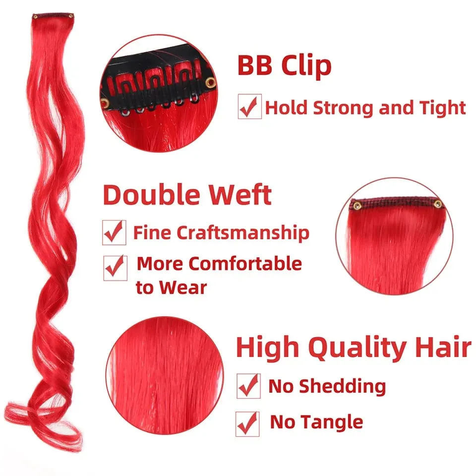 22 Inch Wavy Clip In Hair Extensions Double Weft BB Clip Synthetic Hair No Tangle No Shedding for Women Daily Party Cosplay