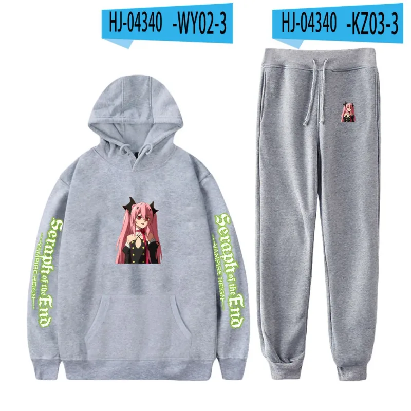 Harajuku Comfortable Seraph of the End Print Sweatshirt Sweatpants Suit Hoodies+ Trousers Suit Boys/Girls 2 Piece Set Clothes — image 27