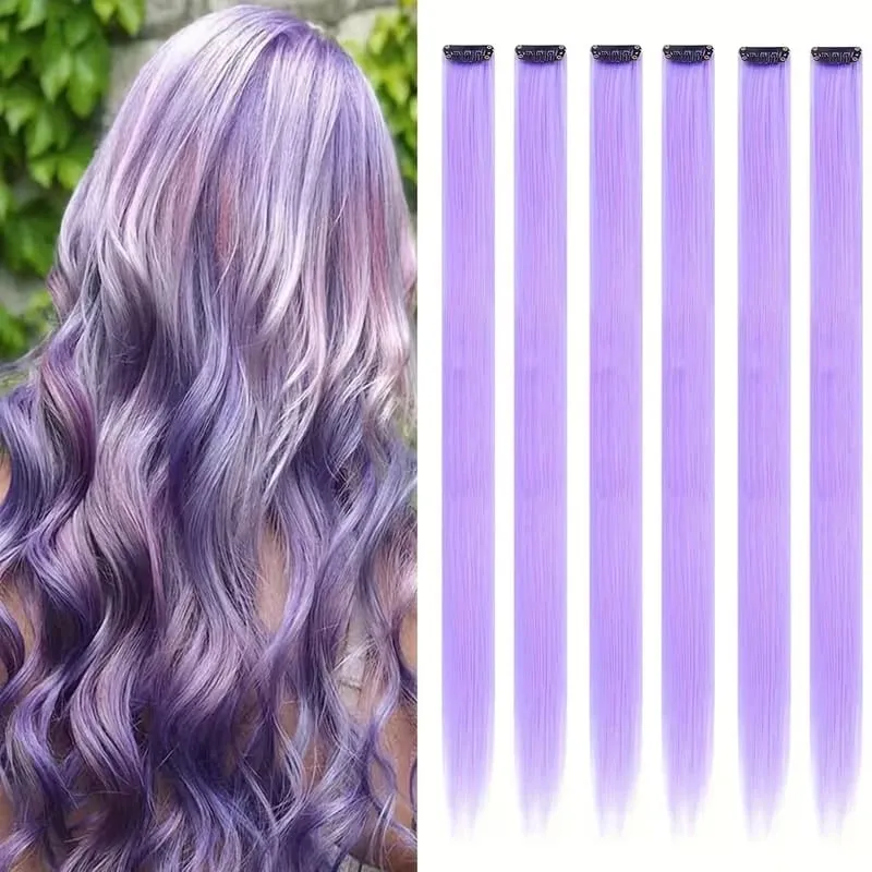 22Inch Synthetic Long Straight 6pcs Hair Extension Clip in Fashion Color Hair Rainbow for Women Daily Use