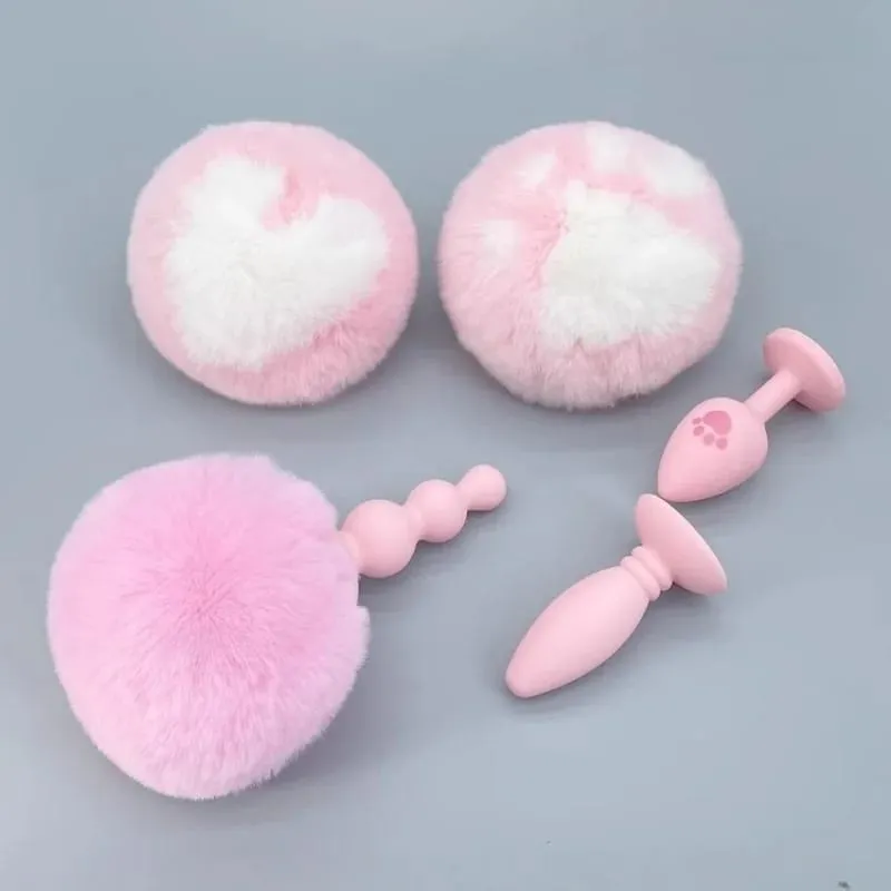 Malý silikonový anální kolík Dildo vaginální kolík s odnímatelným falešným měkkým liščím králičím ocasem pro pár erotických pomůcek s dilatátorem análních korálků