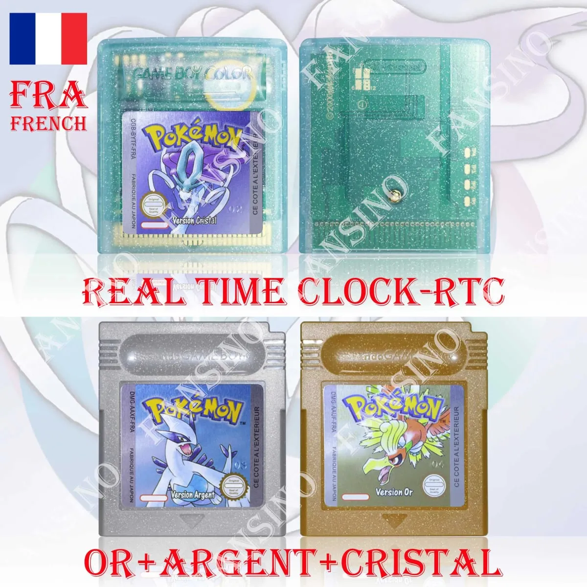 GB/GBC Real Time Clock Pokemon Crystal/Gold/Silver Version Video Game Cartridge with Battery USA/NOE/FRA/ESP/ITA Version