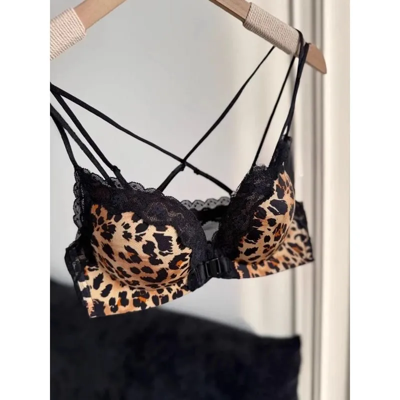 Petite Leopard Print Front Closure Bra Set Push Up Backless Sexy Party Lingerie Boost Bust Show Fuller Shape 32-38AB Top Selling