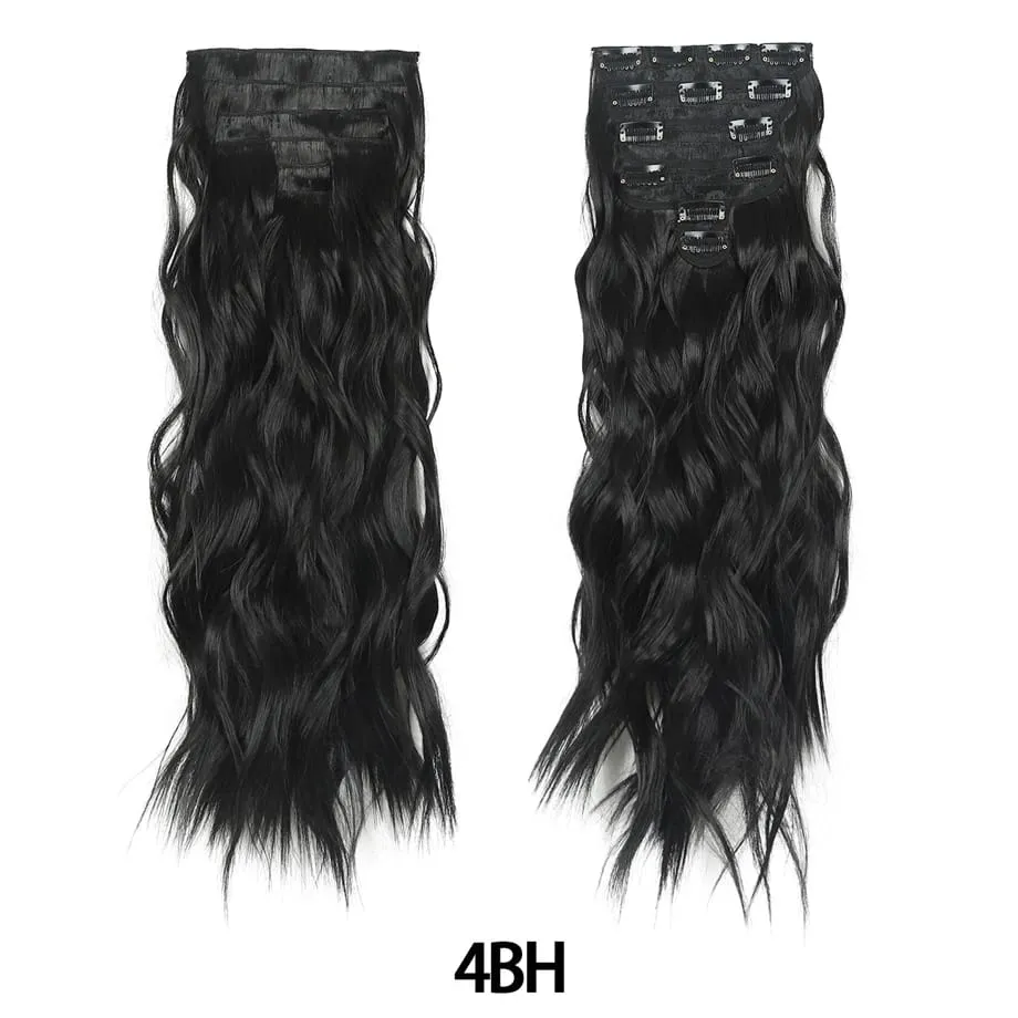 6PCS Clip in Hair Extensions Honey Blonde Mixed Light Brown 24 Inch Long Water Wavy Synthetic Hair Extensions For Women Use