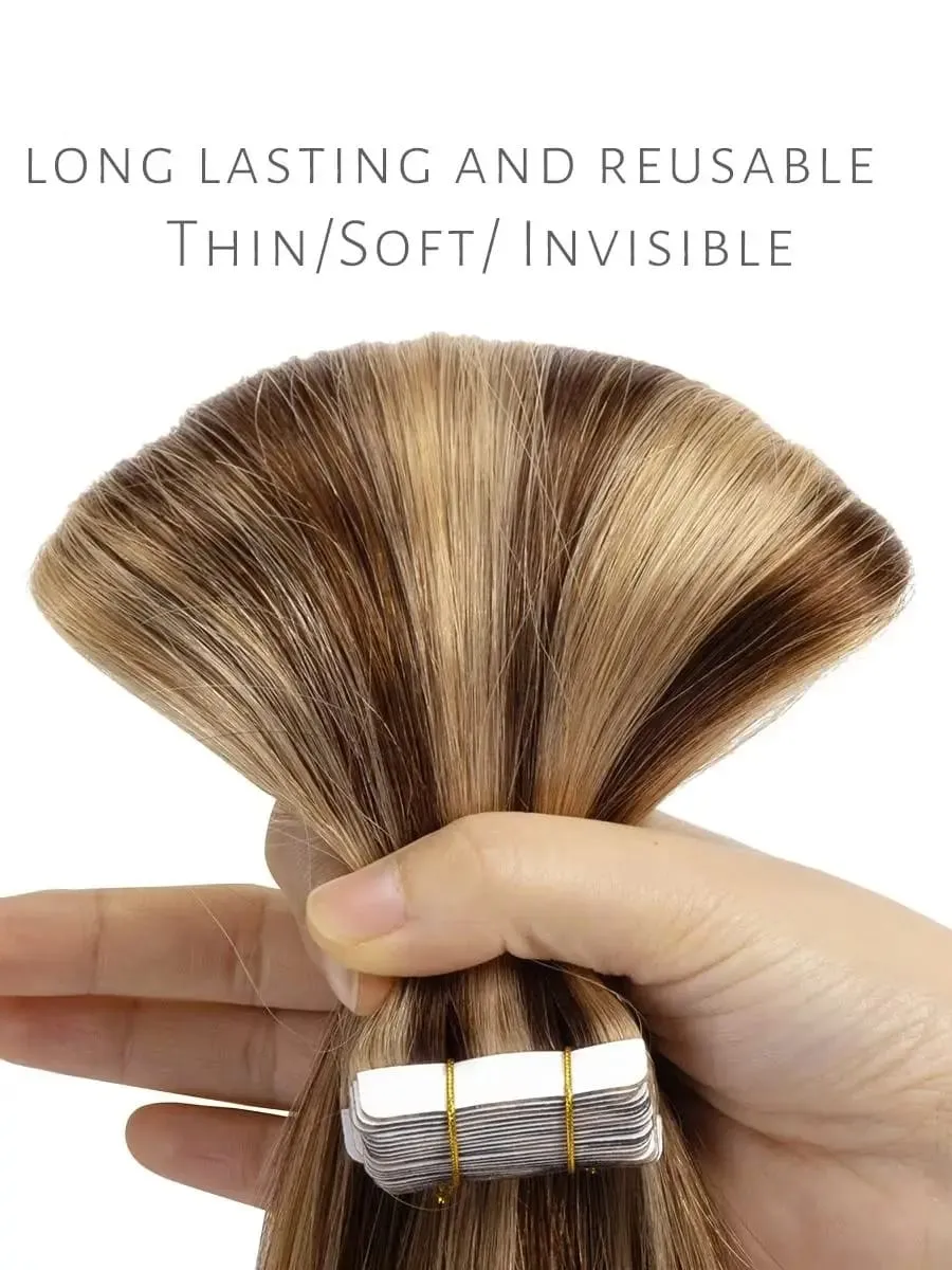 Highlight 4/27 Straight Tape In Human Hair Extensions 100% Human Hair