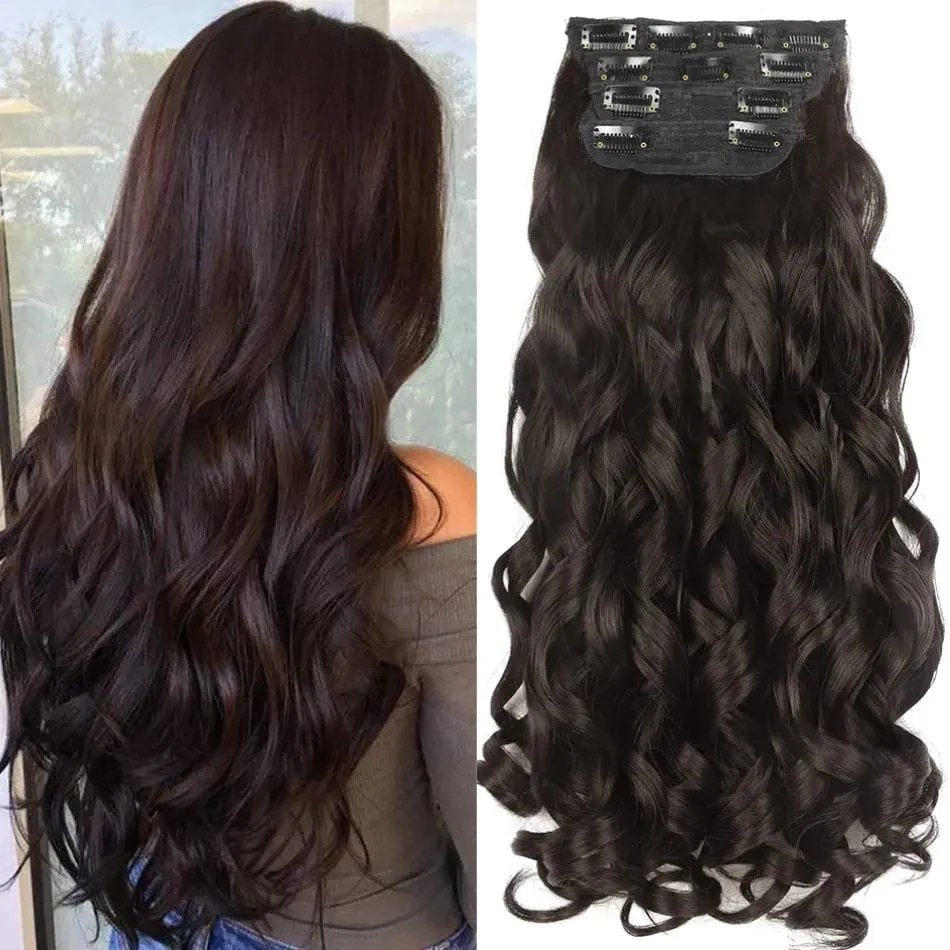 Synthetic Long Loose Curly Clip In Hair Extension 20 Inch 4Pcs 200g Thick Double Weft Hairpieces European Princess Fiber Brown