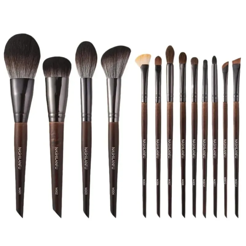 Premium Animal Fur Makeup Brush Set Wooden Handle Eyeshadow Blush Powder Eyebrow Brushes Beauty Makeup Tools Fur Cosmetic