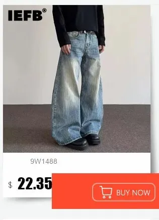 Spring American Style Double Waistband Deconstructed Men's Boot Cut White Jeans Trendy Loose Wide Leg Denim Pants 9X2187