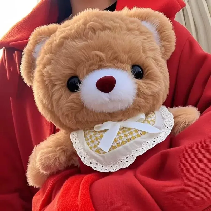 30cm Cute Mocha Brown Teddy Bear Plush Toy Soft Stuffed Animal With Lace Collar Girls Birthday Gift Bedroom Throw Pillow Doll — image 3