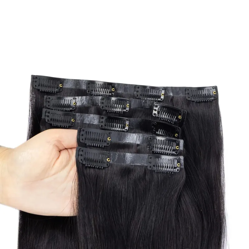 Invisible PU Clip In Human Hair Extension Seamless Tape Weft Thin and Soft Tape Weft 7Pcs/set 12-24inch 100G 120G Clip on Hair