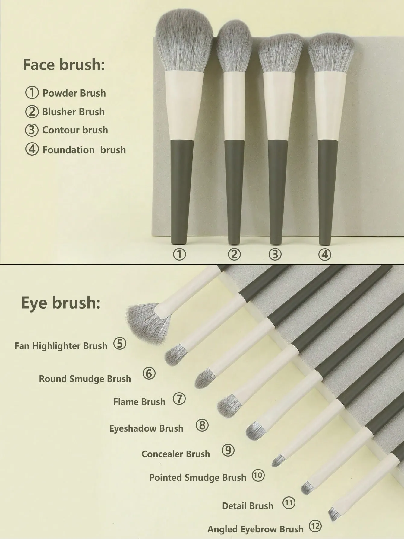 10 Pcs Professional Makeup Brush Set Handle Soft Nylon Bristle Foundation Blush Powder Eyeshadow Cosmetic Make‑up Brushes Kit