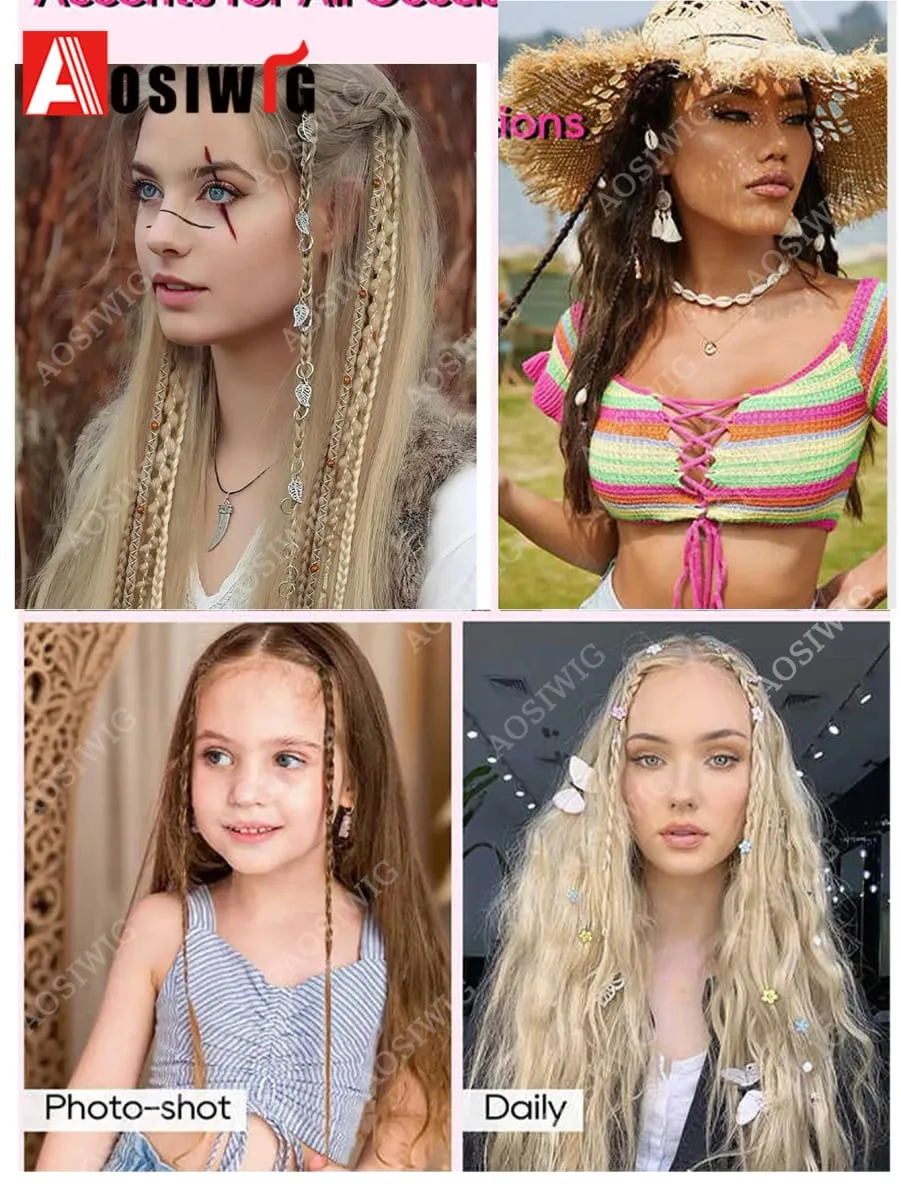 Ombre Synthetic Boho-style Small Twisted Braided Hair Extensions For Women Wig Braids BB Clip-on Spicy Girl Brown Boxing Braids — image 7