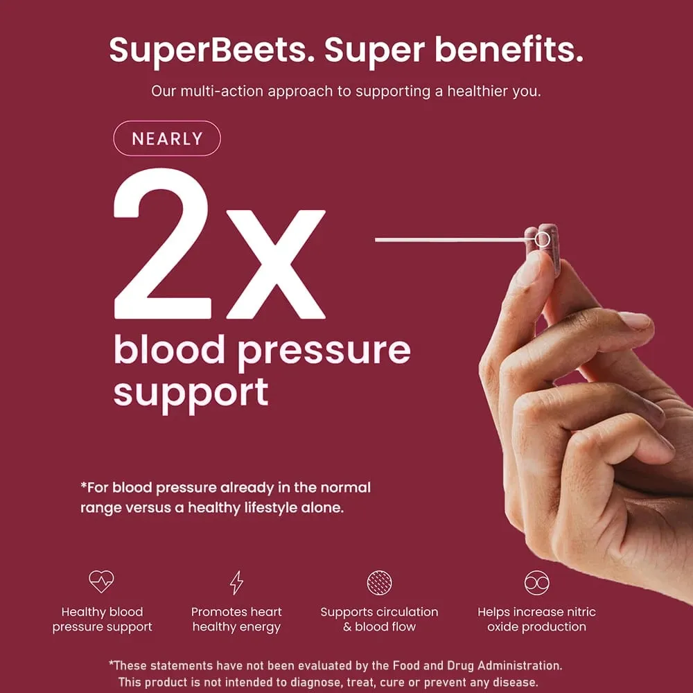 SuperBeets Supplements 1000mg Organic Beet Root Nitric Oxide Capsules - Supports Energy Healthy Circulation Blood Flow - Vegan — image 2