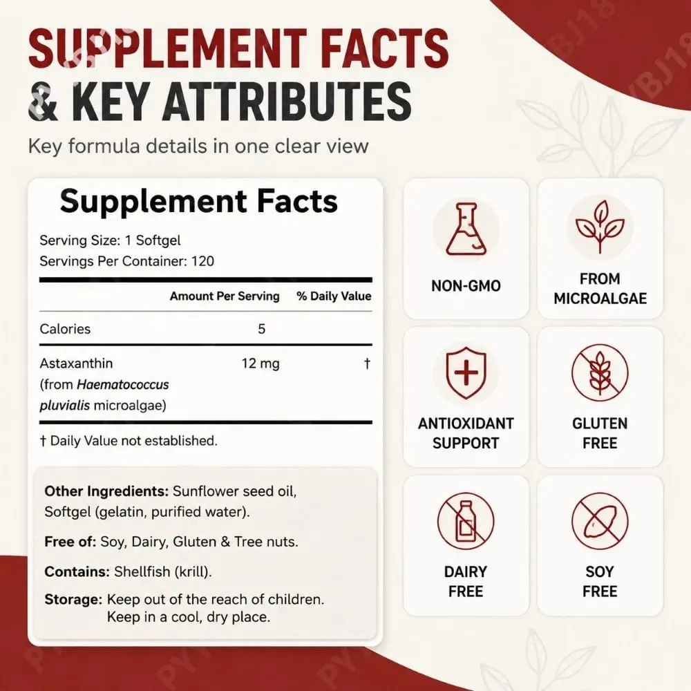 Astaxanthin 12mg Softgels from Microalgae Triple Strength Antioxidant Supplement Cellular Wellness & Everyday Balance 120 Count