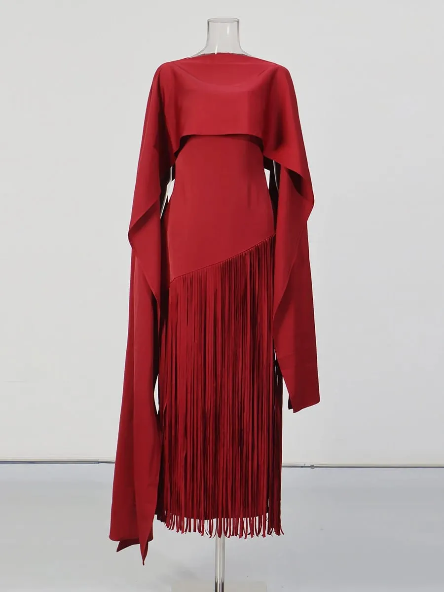 Solid Loose Spliced Tassel Chic Dresses for Women O Neck Sleeveless Luxury Elegant Dress Female Summer Fashion New