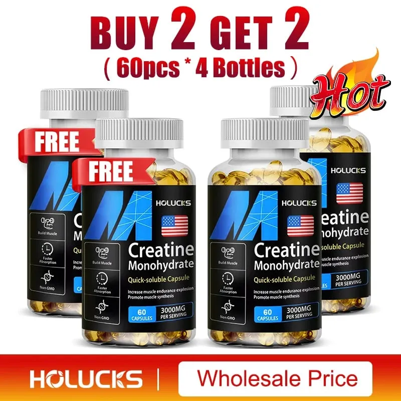 Buy 2 Get 2 Free! Pure Creatine Monohydrate Capsules Support Muscle Growth Strength & Performance Enhances Cognitive Function
