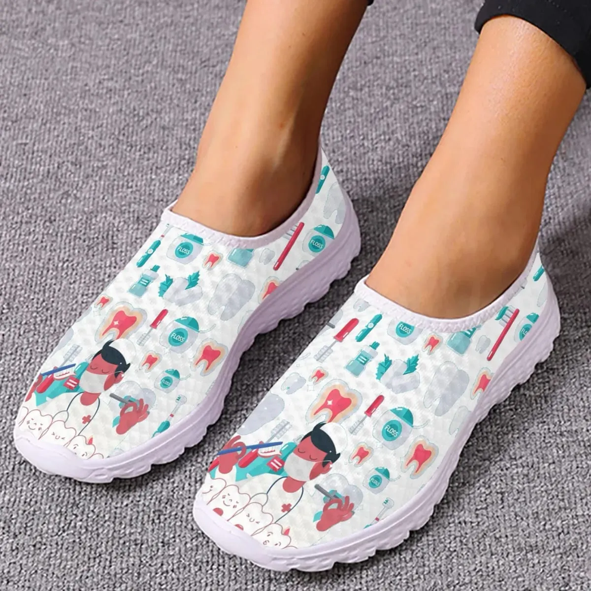 Dentist Shoes Women's Flats Cartoon Dental Nurse Print Breath Mesh Comfort Sneakers For Ladies Girls Summer Loafers — image 8