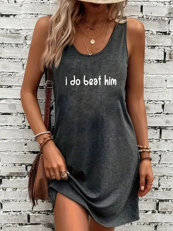 Women's round-neck blouse dress "I Do Beat Him" patterned print dress