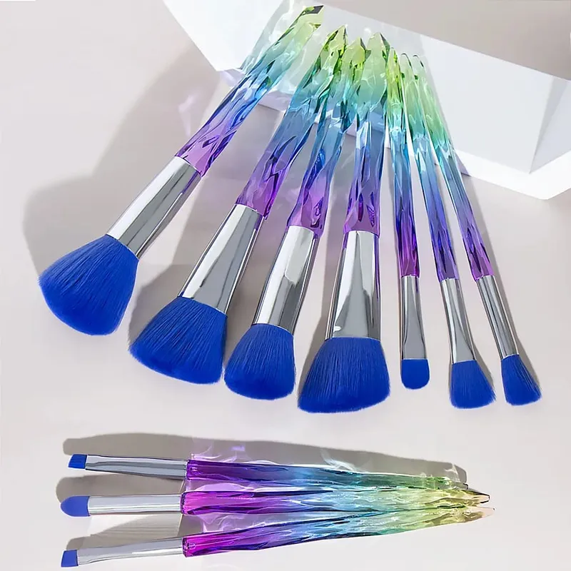 Purple Crystal Handle Makeup Brush Set Soft Synthetic Hair Foundation Blush Eye Shadow Cosmetic Brushes Kit