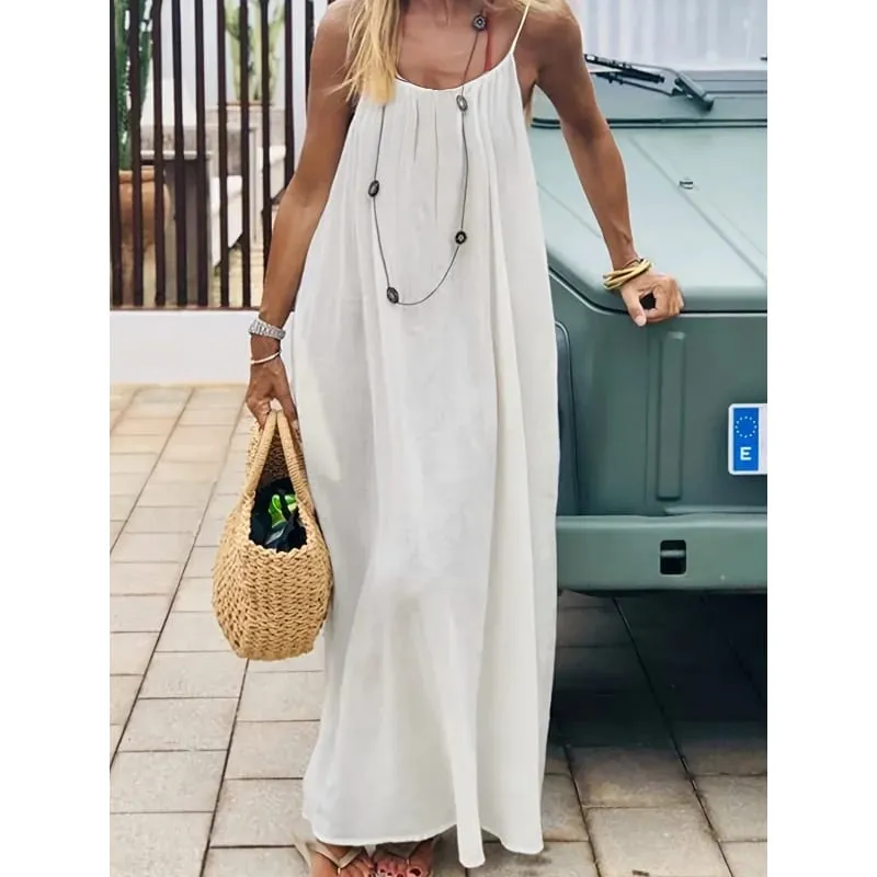 Women's Solid Color Backless Cami Dress Strappy Lounge Dress Open Back Maxi Length with Relaxed Fit Comfortable Home Wear — image 4