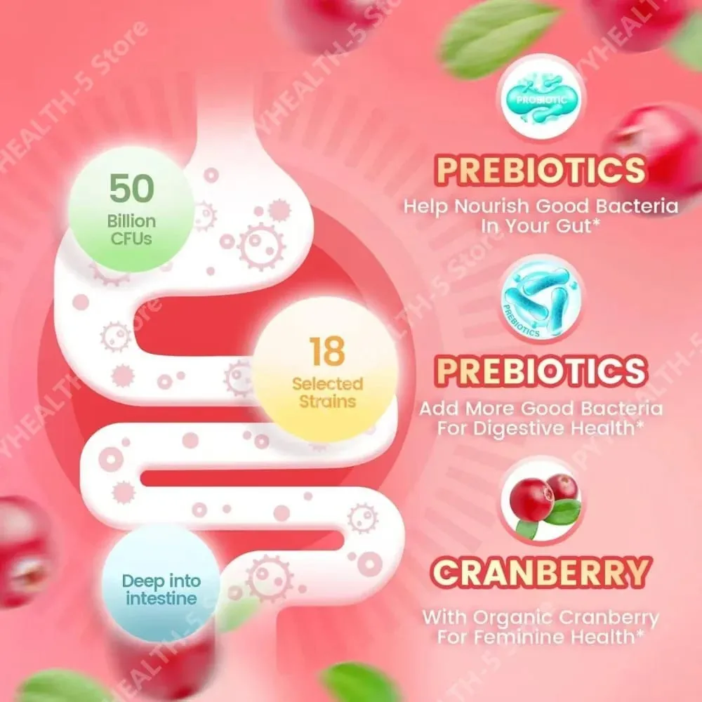 Women Probiotic Gummies with Prebiotic Fiber 5 Billion CFU Support Gut Digestive Balance Immune Defense Women PH Wellness 60 Ct — image 5