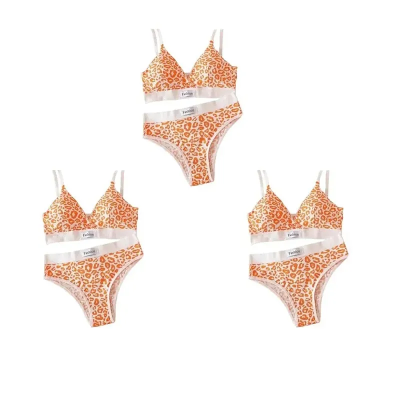 1/2/3set Women V-Neck Bra And Panties Set Low Waist Panties Female Sexy Lingerie Set Leopard Print Cotton Bra Sport Underwear