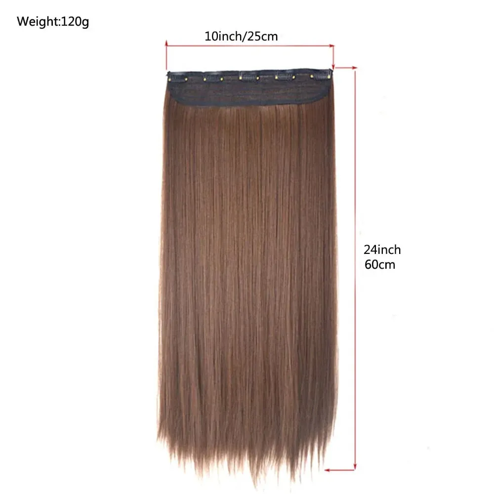 Synthetic 24 Inch Long Straight Clip in Hair Extension Seamless Natural Looking Easy Install Women’s Hairpieces for Daily Wear