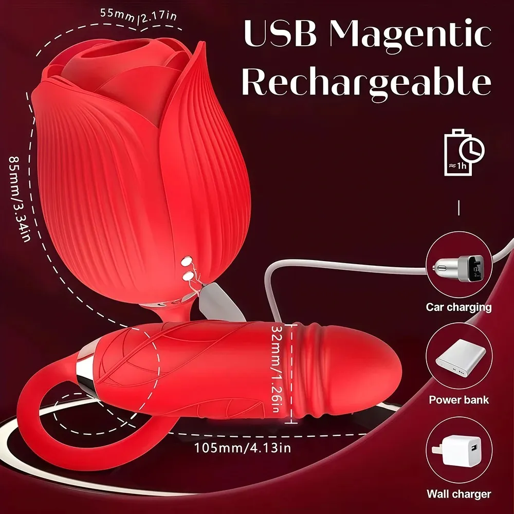Telescopic Thrusting Sucker Vibrator for Women Rose Sucking Clit Stimulator Dildo Licking Vagin Anal Massager Sex Toys Couples — image 4