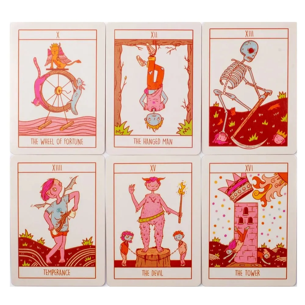 Squid Cake Tarot 78-Card Deck Board Game with Knights Riding Creatures Quirky Faces and a Delicious Color Palette 8.9 x 6.3 cm