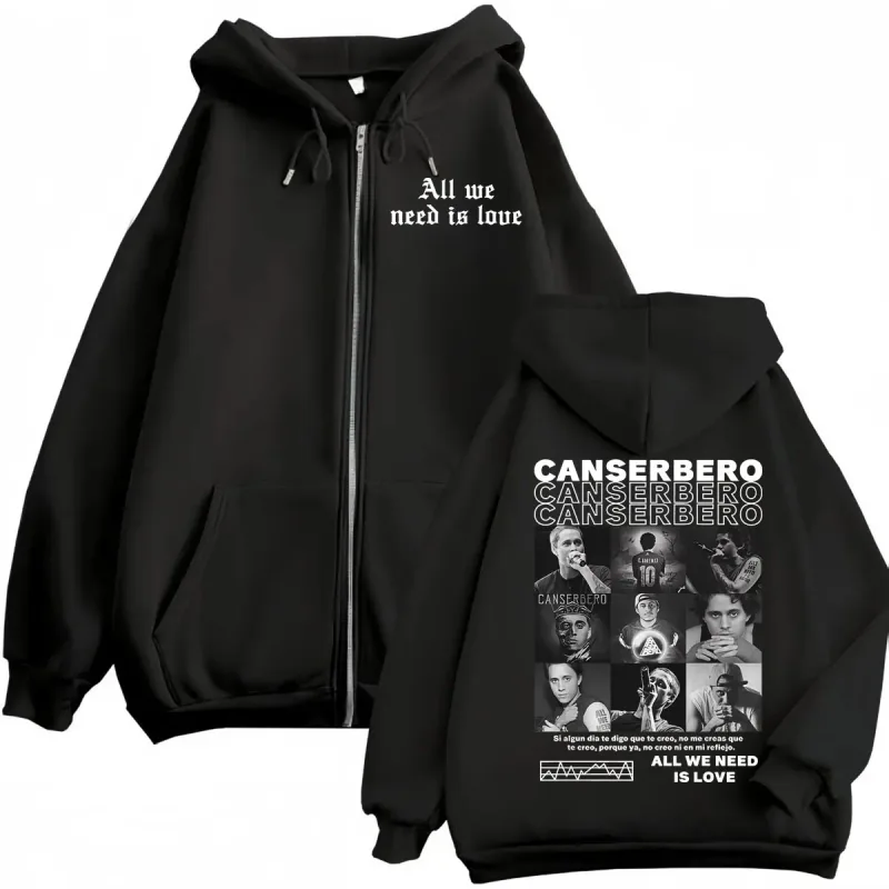 Canserbero All We Need Is Love Muerte Vida Merch Zipper Hoodie Herrenmode Hip Hop Zip Up Sweatshirts Lässige Fleecepullover — image 10