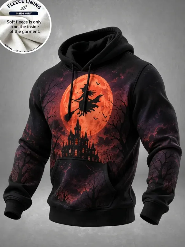 3D Print Halloween Fleece Hoodie Monster Pumpkin Kid Haunted House Full Print Pullover Long Sleeve Kangaroo Pocket Sweatshirt