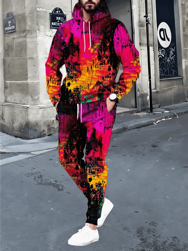 Color Graffiti 3D Printed Hoodie Suit Autumn Men Sweatshirts Sweatpants Casual Fashion Two Piece Tracksuit Set Men's Clothing