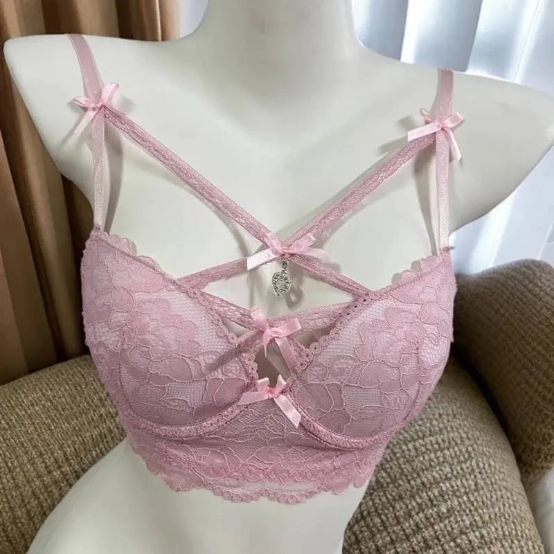 French Lace Minimiser Bra & Panty Set Sexy Push Up Lingerie for Small Bust Curve Enhancing Thin Underwear Lacy Lingerie Gift