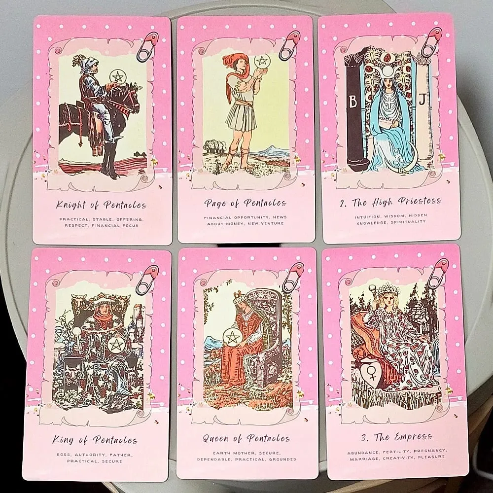 Pink Waite Tarot The Dreamy Pink Collage Tarot Dek 78 Kad Tarot Kawaii Estetik dengan Makna 12*7sm Timbul dua kali