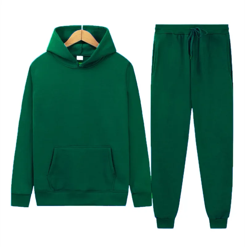 Men's Autumn/Winter New Solid Color Hoodie + Pants Two-Piece Set, Stylish Casual Sports Suit with Custom Printed Logo — image 13