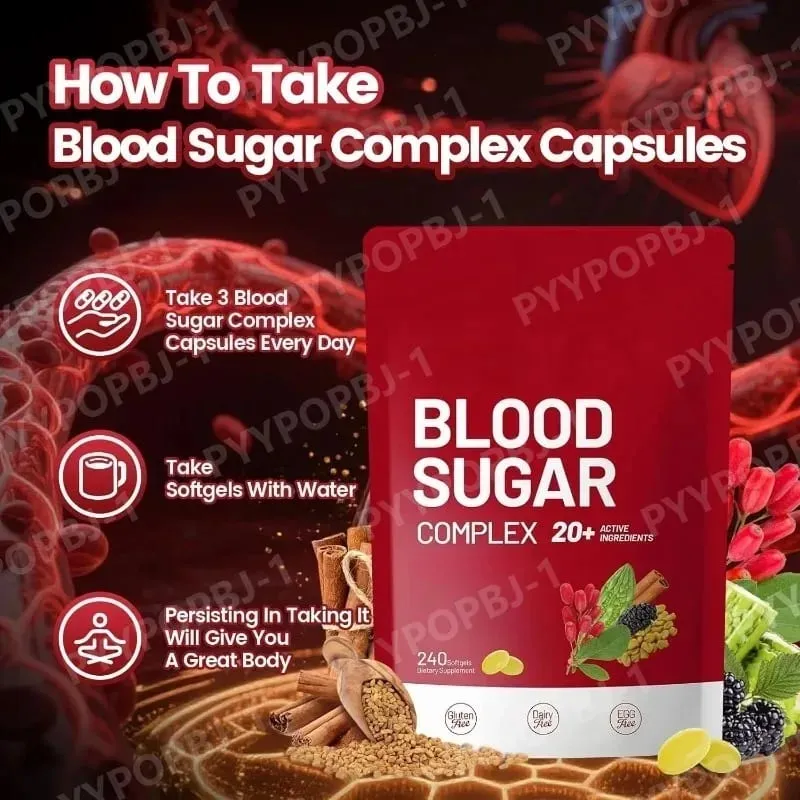 Blood Sugar Complex Supplement 240 Softgels Contain Multivitamin & Cinnamon bitter Gourd 20 Herbs Extract Support Daily Health