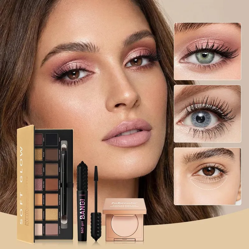 3ks/set CC Full Coverage Color Corrector Glow Palety očních stínů Volumizing Mascara Lasting Beauty Eyes Makeup Kit