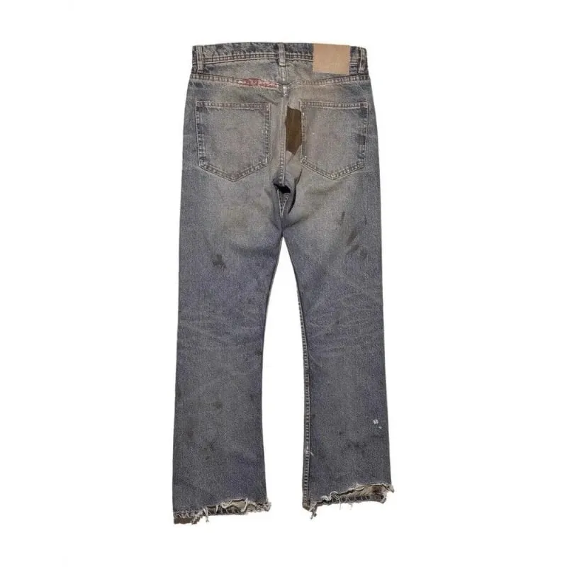 Mens Flared Jeans Harajuku Vintage Washed Denim Pants Distressed Patchwork Corduroy Slim Fit Casual Streetwear Unisex New Spring — image 4