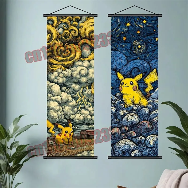 Printed Pokemon Poster Anime Wall Artwork Gengar Eevee Pikachu Images Scroll Paintings Retro Artist Home Living Room Decor