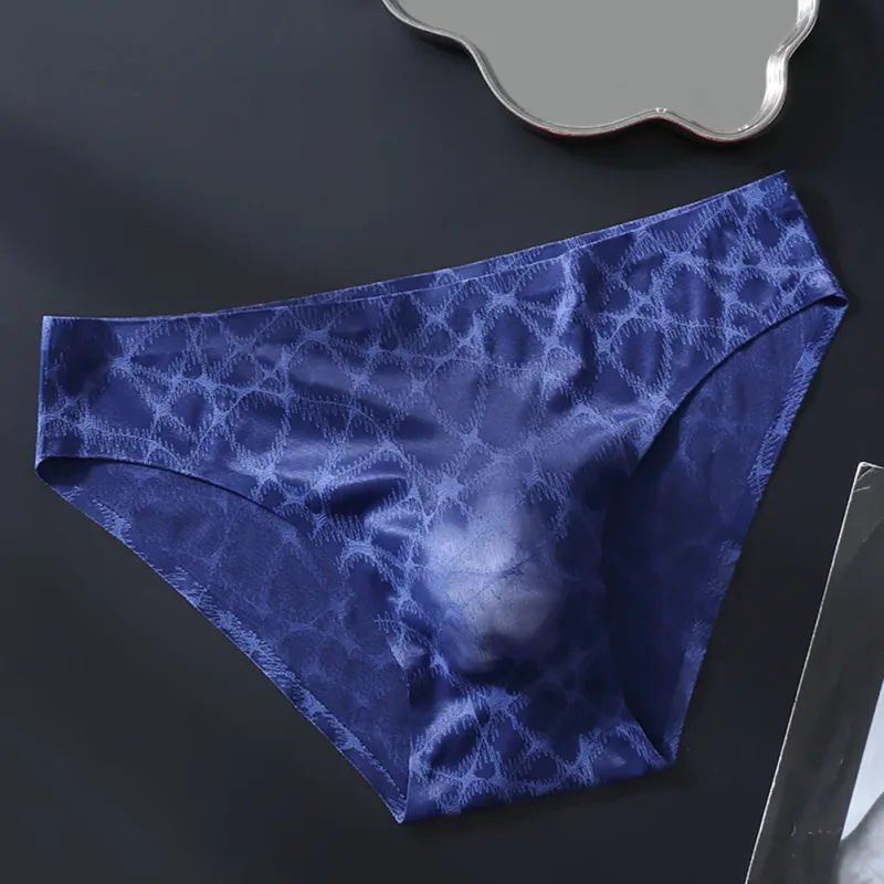 Men Sexy Lace Thin Ice Silk Briefs Underwear For Man Bulge Pouch Low Waist Very Hot Lingerie Solid Unisex Panties Men's Clothing