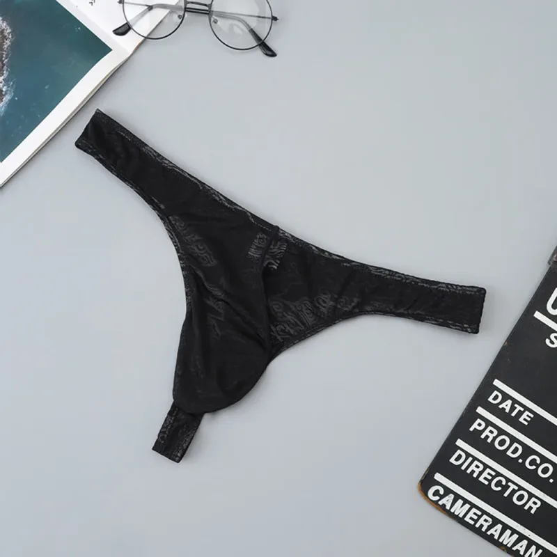 Homens rendas jacquard g-string roupa interior alta elástico grande bolsa tanga calcinha sexy gays erótico t-back cuecas