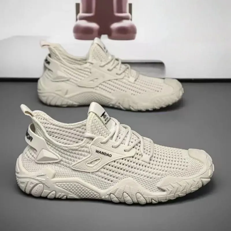 Men's Outdoor Sneakers Lace Up Breathable Mesh Comfortable Lightweight Walking Shoes Rugged Sole Daily Wear