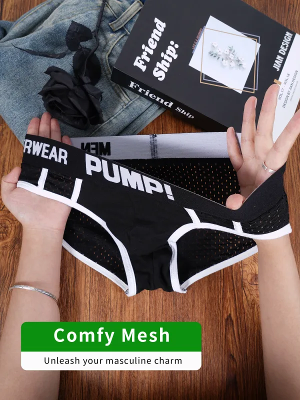 Men's PUMP! Mesh Briefs U Convex Pouch Elastic Waistband Breathable Quick Dry Sport Underwear