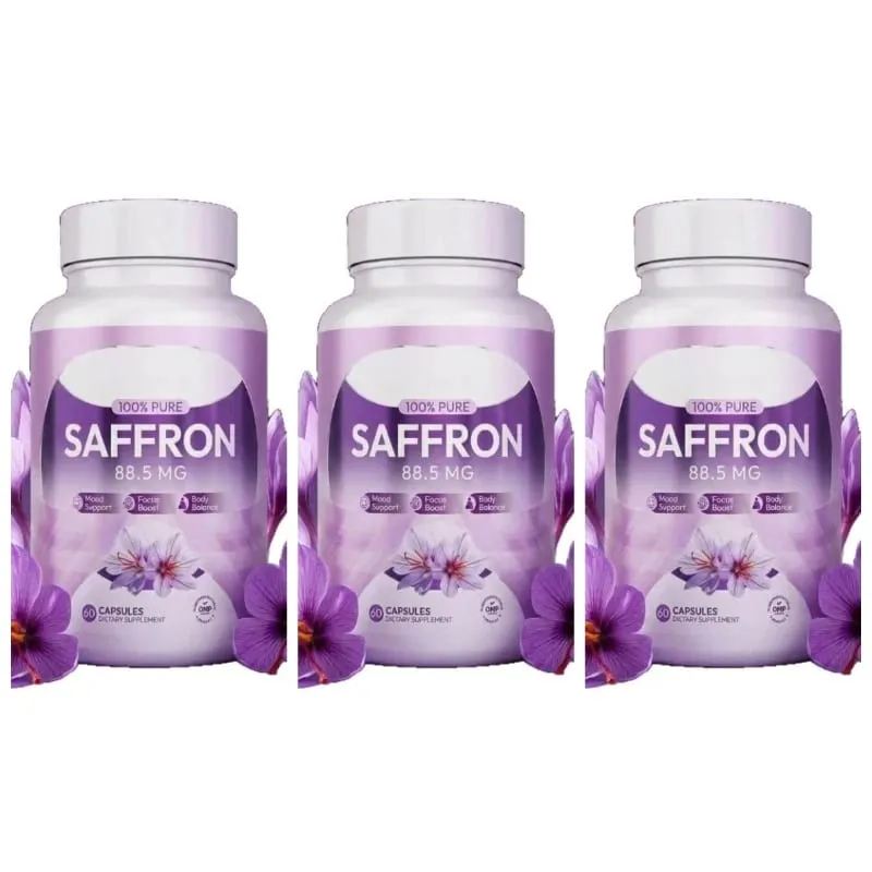100% Saffron Capsules 88.5mg Crocus Sativus L Flower Extract with Crocin Safranal Natural Plant Extract Daily Health Supplement