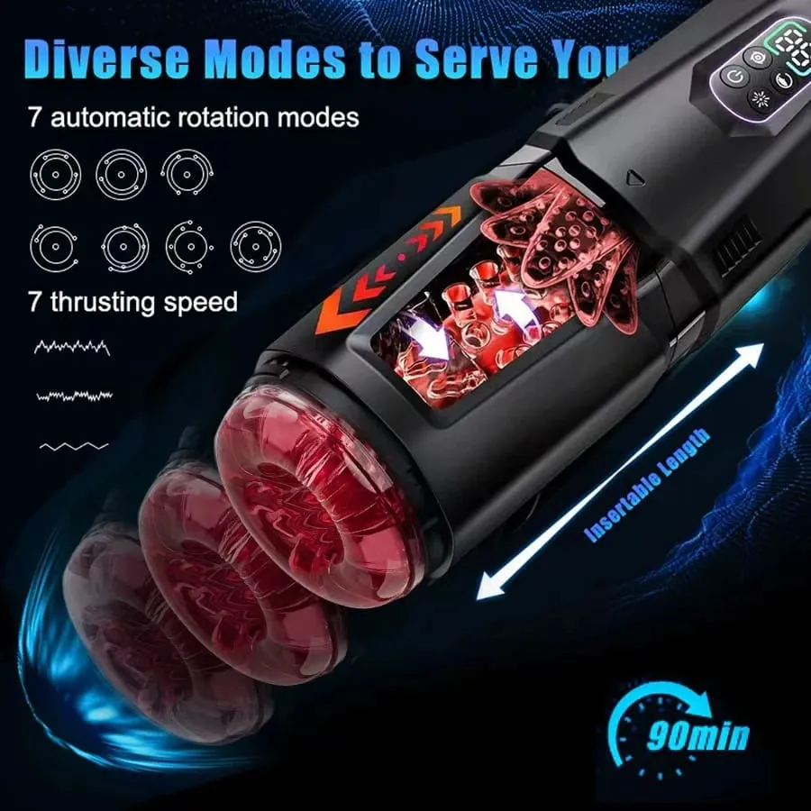 Adult Toys Automatic Masturbator Stroker with 7 Thrusting Rotating 7 Licking Vibrating Modes Hands-Free Sex Machine Pocket Pussy