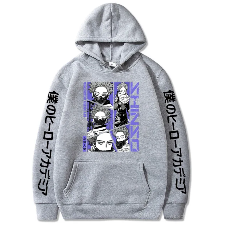 Anime My Hero Academia Hoodies Shinso Hitoshi Print Pullover Sweatshirts Harajuku Cartoon Style Crewneck Women Men Street Hoody