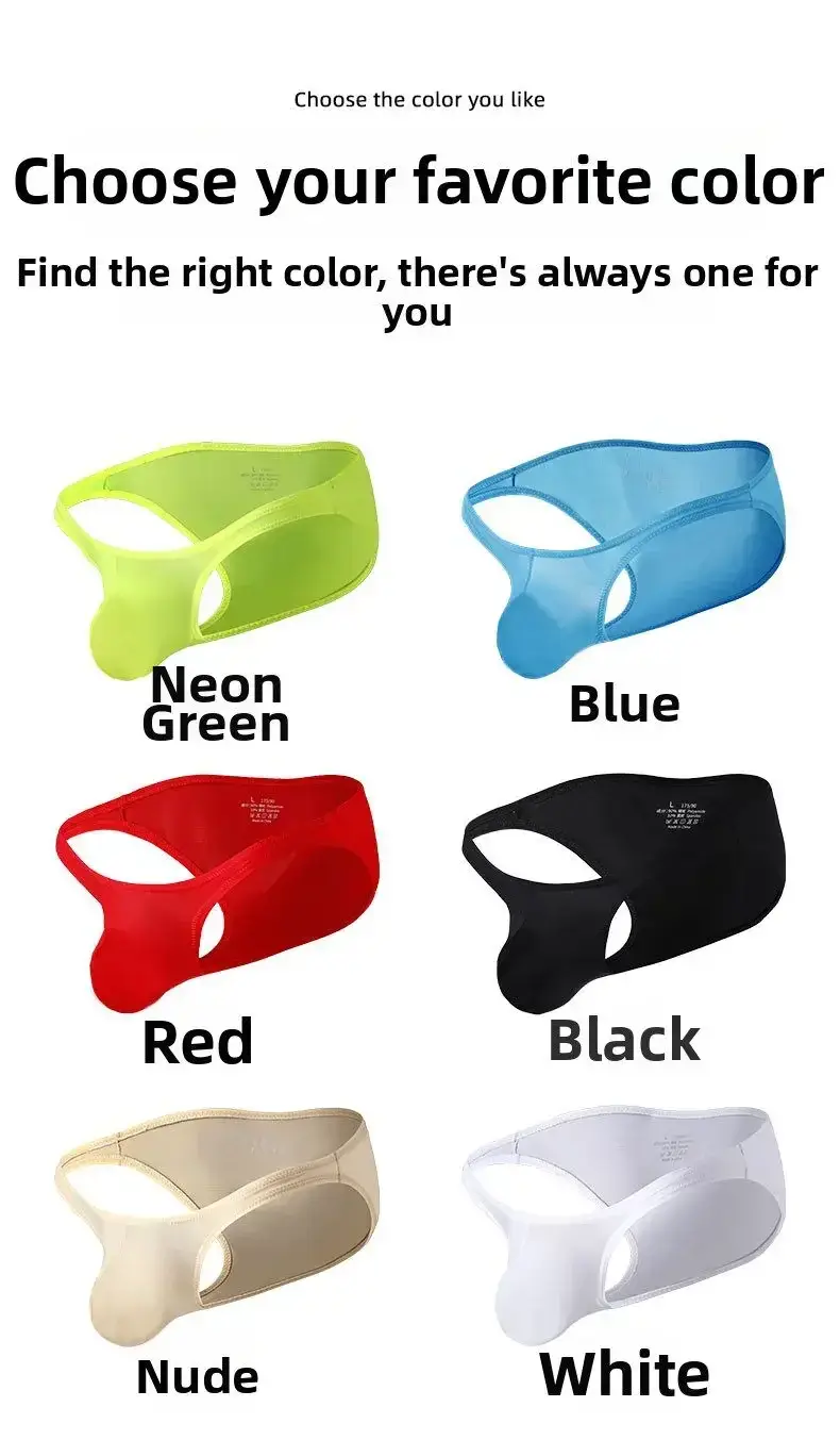 Men's Ice Silk Briefs Sexy Low-Rise U-Pouch Underwear Summer Ultra-Thin Breathable Smooth Panties Quick-Dry Cool Swimming Briefs