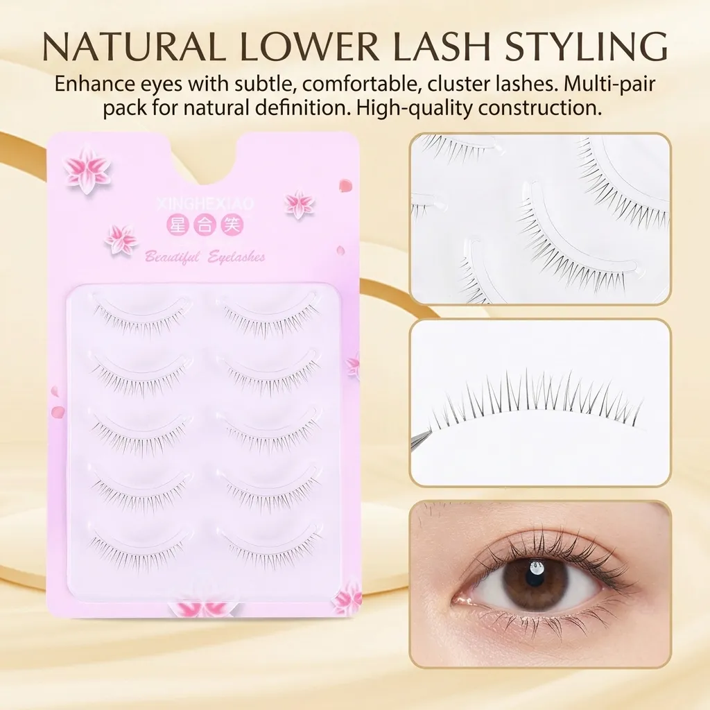 5pairs Clear Band Lower False Eyelashes Natural-look Lashes For Daily Makeup Invisible C Curl Synthetic Fiber Beauty Eye Tool