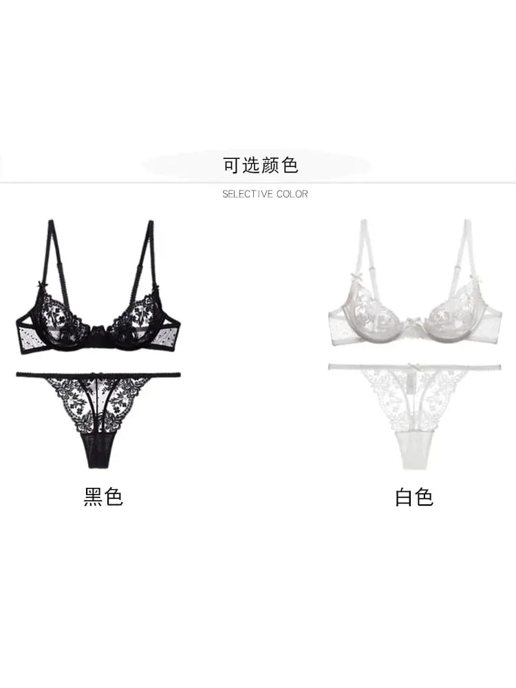 European Lace Bralette Modish Wire-Free Bra Set Cover Breathable Anti-Sag Thin Cup for Humid Weather & Modest Confidence