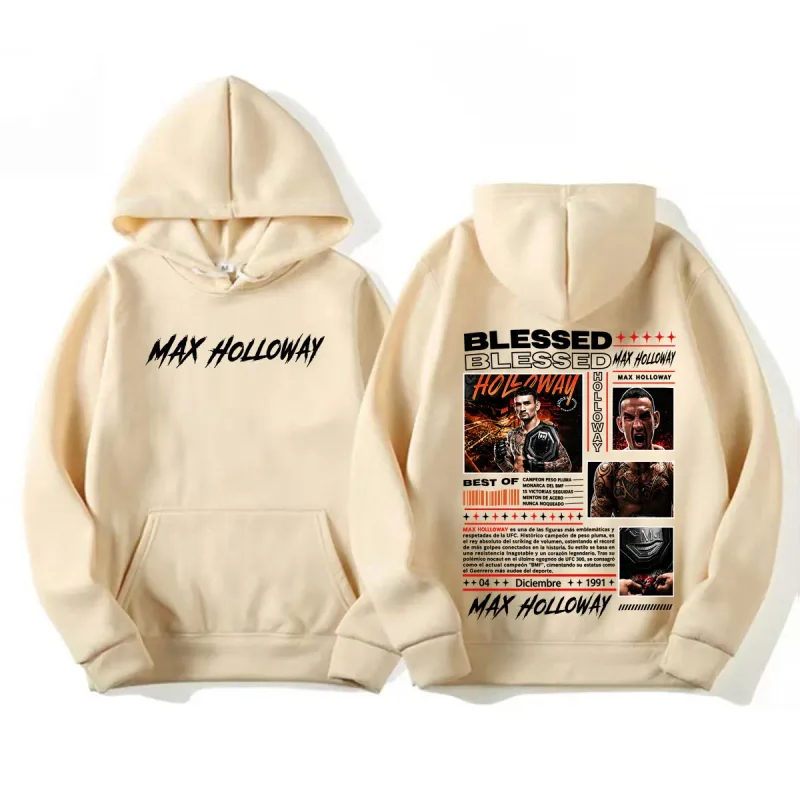Max Holloway Blessed Vintage Graphic Hoodies Men Women Fashion Violence Aesthetic Sweatshirt Casual High Quality Pullovers Hoody