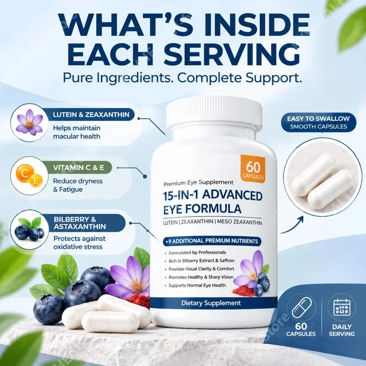 Advanced Eye Nutrition Capsules Lutein Zeaxanthin Astaxanthin Relieves Eye Dryness & Fatigue Antioxidant Eye Support 60 Count